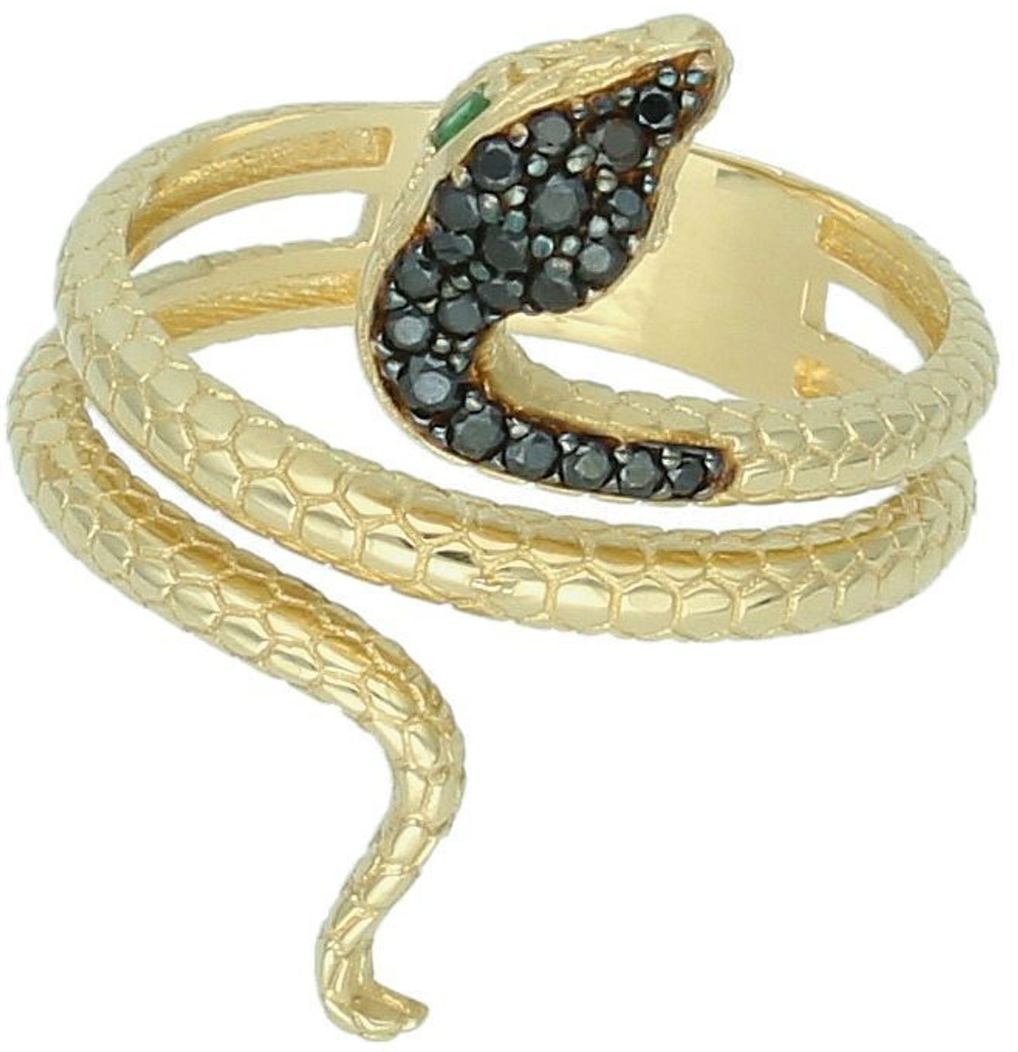 Pierścionek złoty wąż żmija czarna cyrkonia próba 585 PI PI 6567A 585 Pierścionek złoty żmija ozdobiony czarną cyrkonią. Pierścionek wykonany z zachowaniem dbałości o każdy 10.jpg